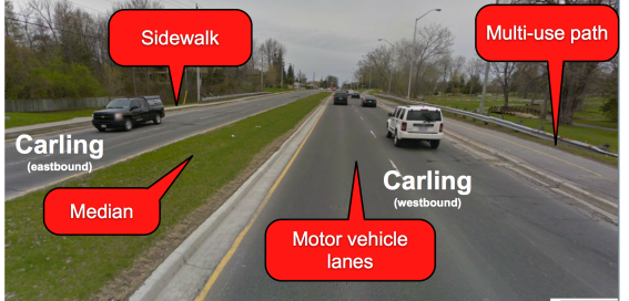 This part of Carling east of Holly Acres already is a Complete Street. It supports pedestrians, cyclists and drivers well. Councillor Hubley uses this as an example of where he doesn't want a Complete Street.